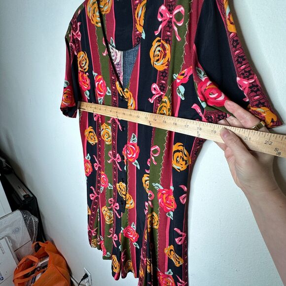 NWT RARE Vintage Dead Stock Black Green Stripe Red Rose Pink Bow Romper Medium - Picture 6 of 9